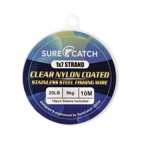 Surecatch Nylon Coated Trace Wire 10m Clear 90lb, Clear, bcf_hi-res