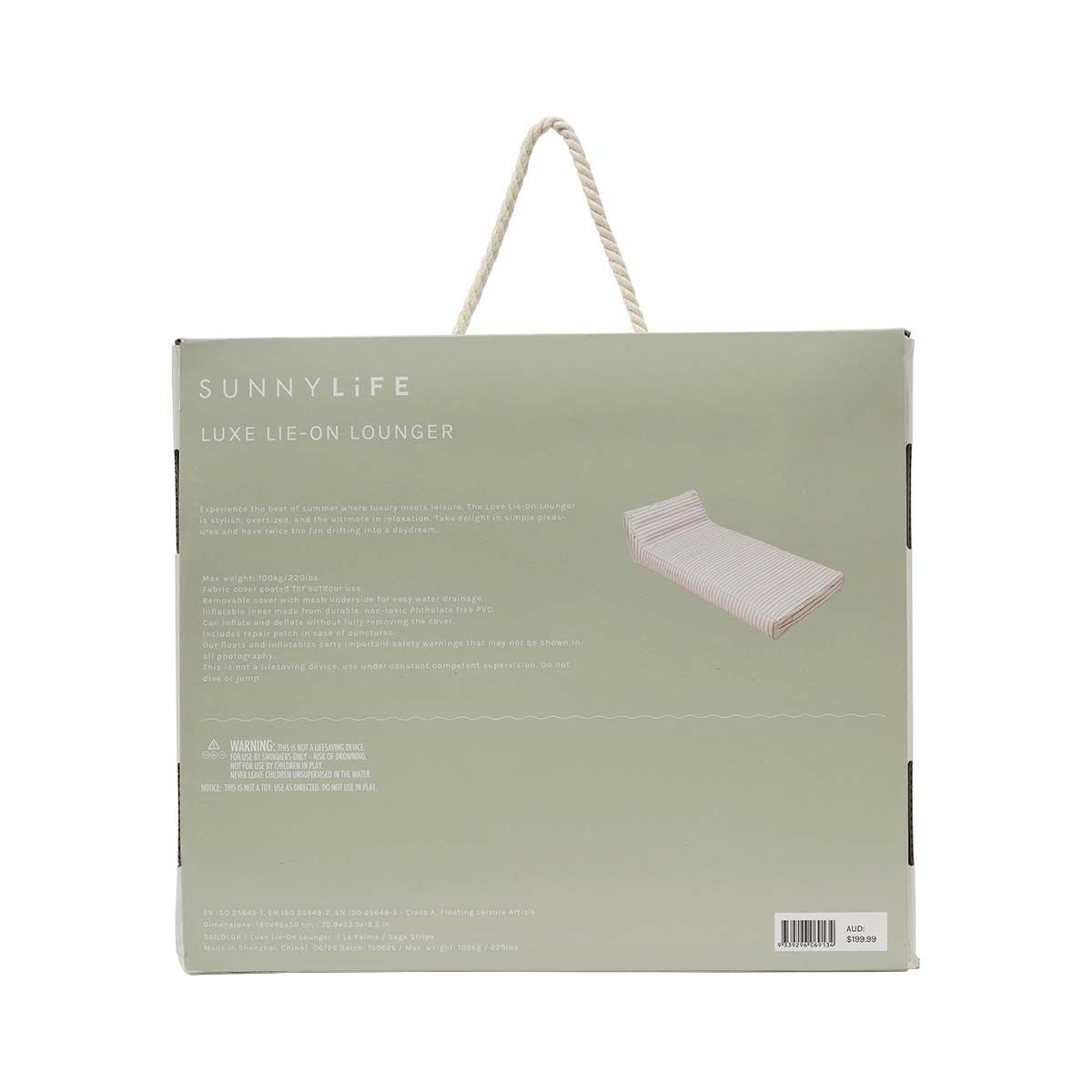 SUNNYLiFE La Palma Luxe Sage Inflatable Lie-On Lounge, , bcf_hi-res