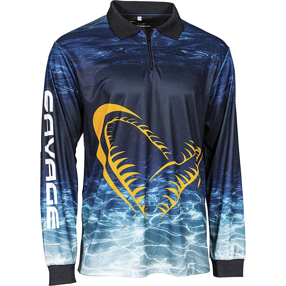 Savage Gear Men's Fishing Shirt Deep Blue with Orange Logo Print, Blue, bcf_hi-res