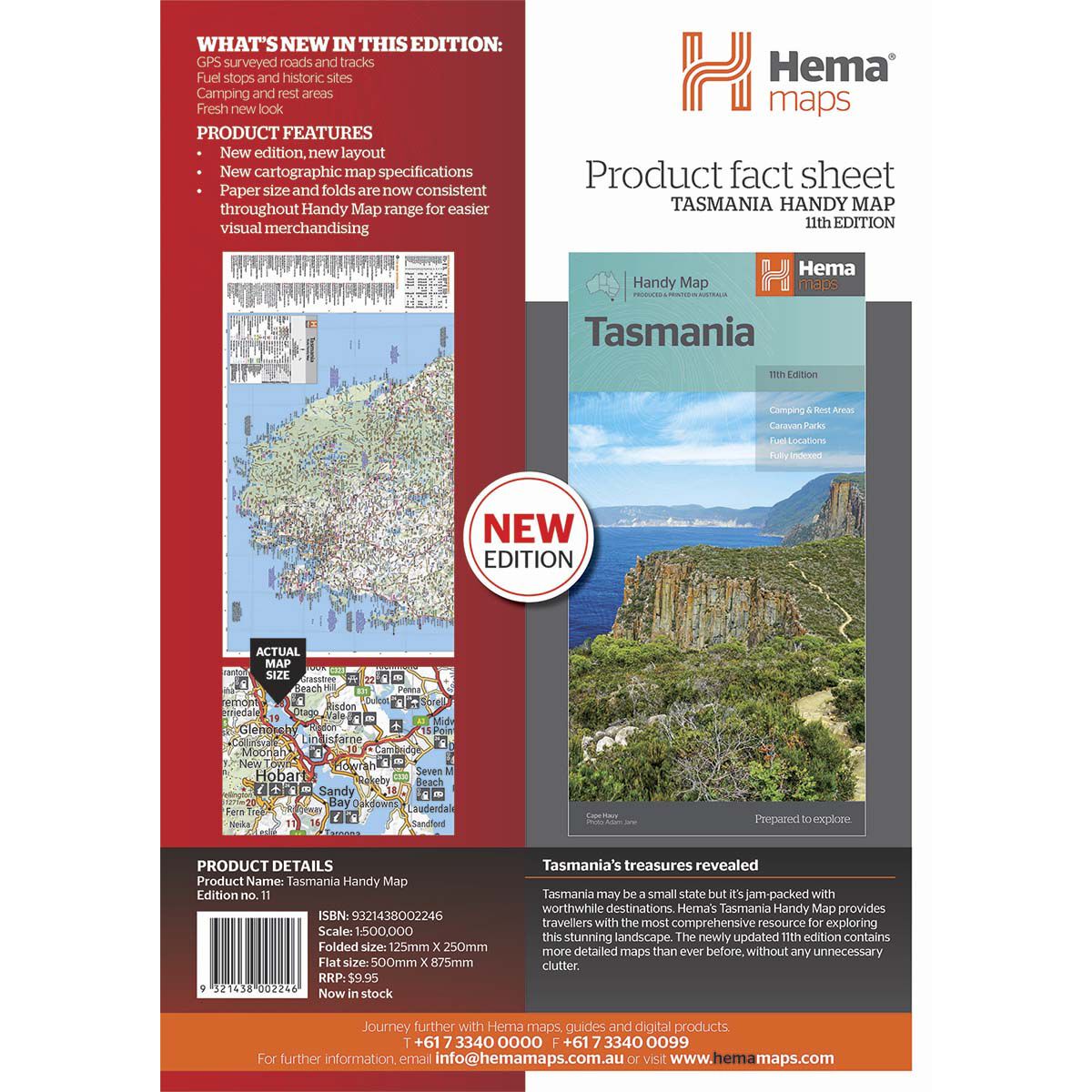 Hema Tasmania Handy Map (11th Edition), , bcf_hi-res
