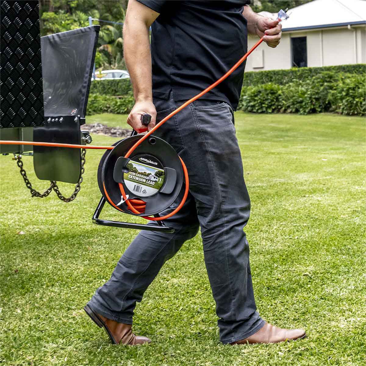 Aussie Traveller 15m Extension Lead on Reel 15Amp, , bcf_hi-res