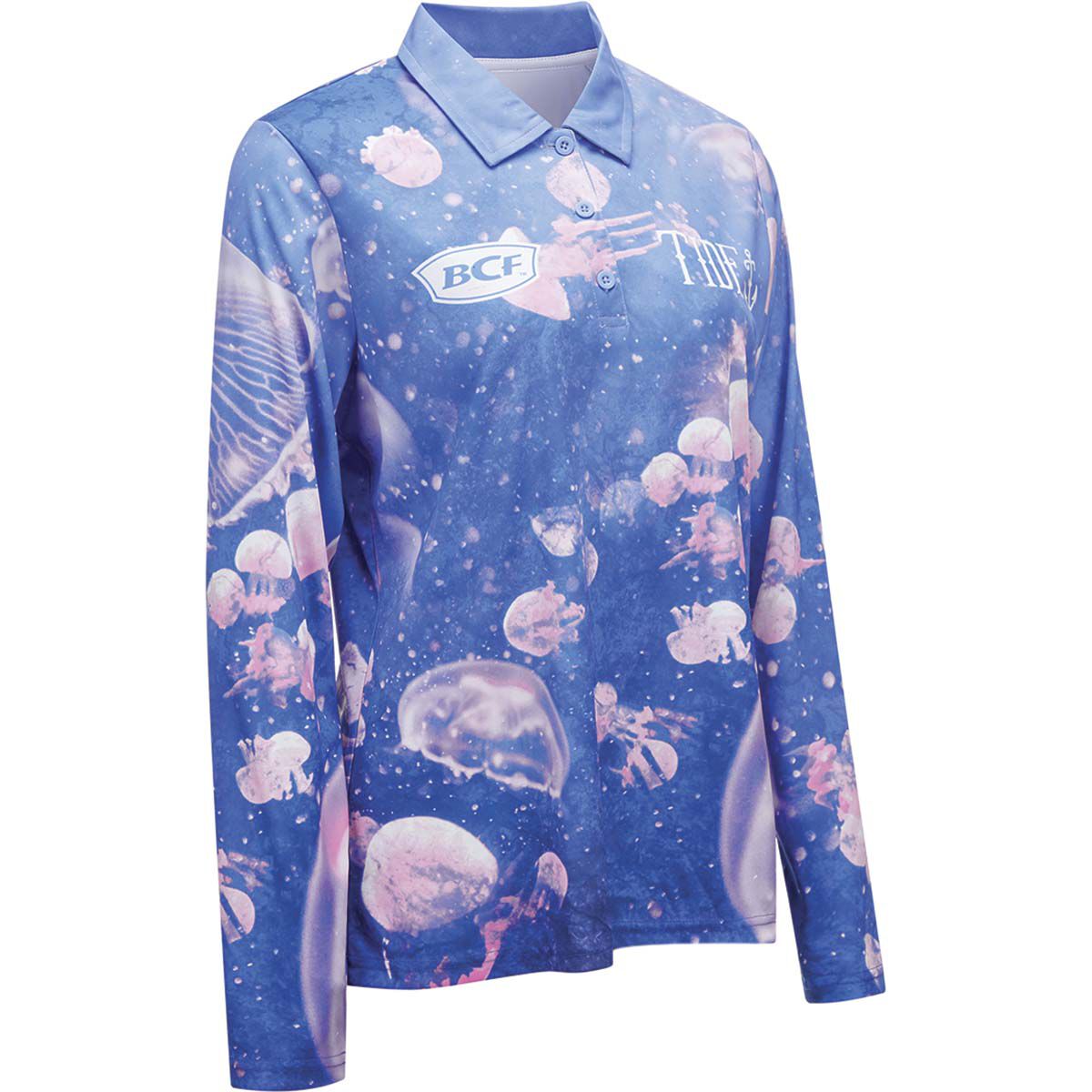 BCF x Tide Women&rsquo;s Jellyfish Print Collared Fishing Shirt Purple 18, Purple, bcf_hi-res