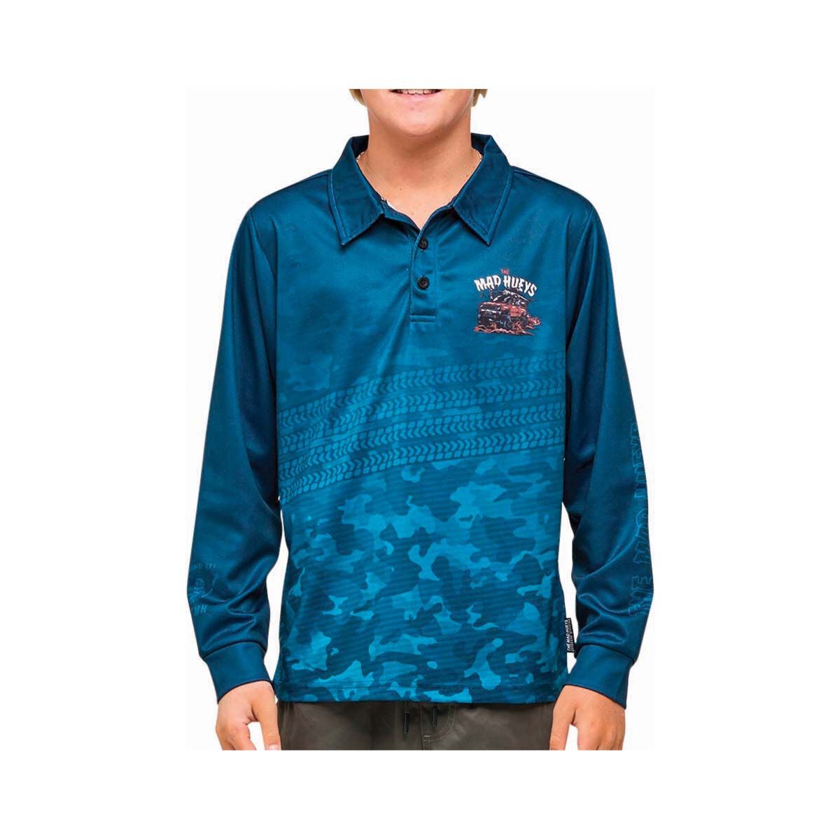 The Mad Hueys Youth Send It 4WD Fishing Shirt Teal 8, Teal, bcf_hi-res
