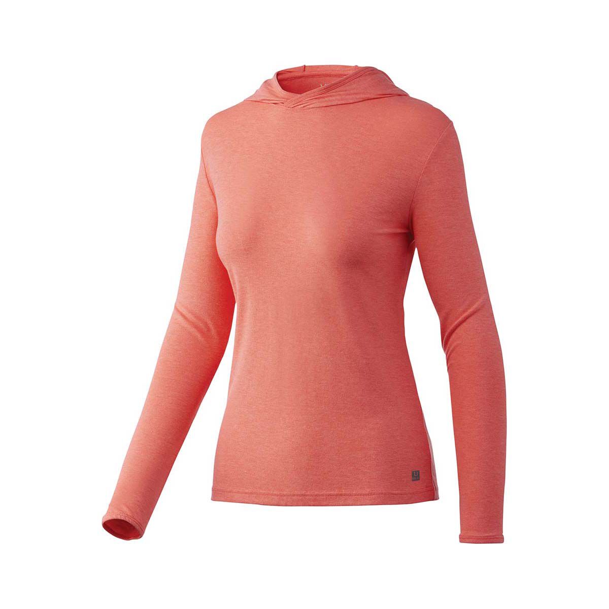 Huk Women's Waypoint Hooded Fishing Shirt, Hot Coral, bcf_hi-res