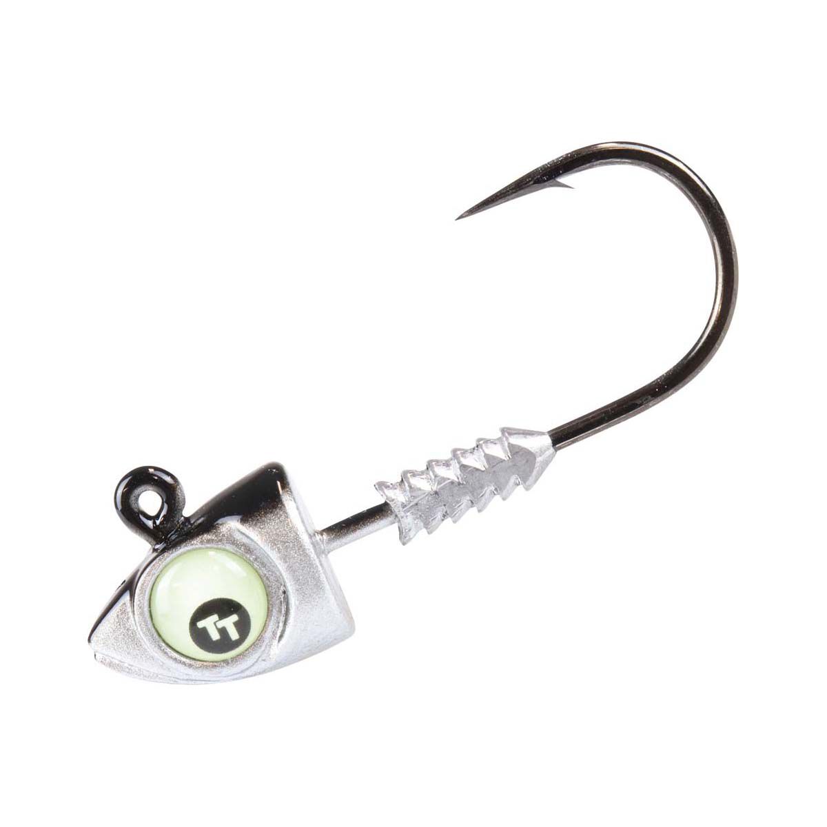 TT Fishing Big EyeZ Jig Head Size 3/0 3/8oz Silver / Black Glow Eyez, Silver / Black Glow Eyez, bcf_hi-res