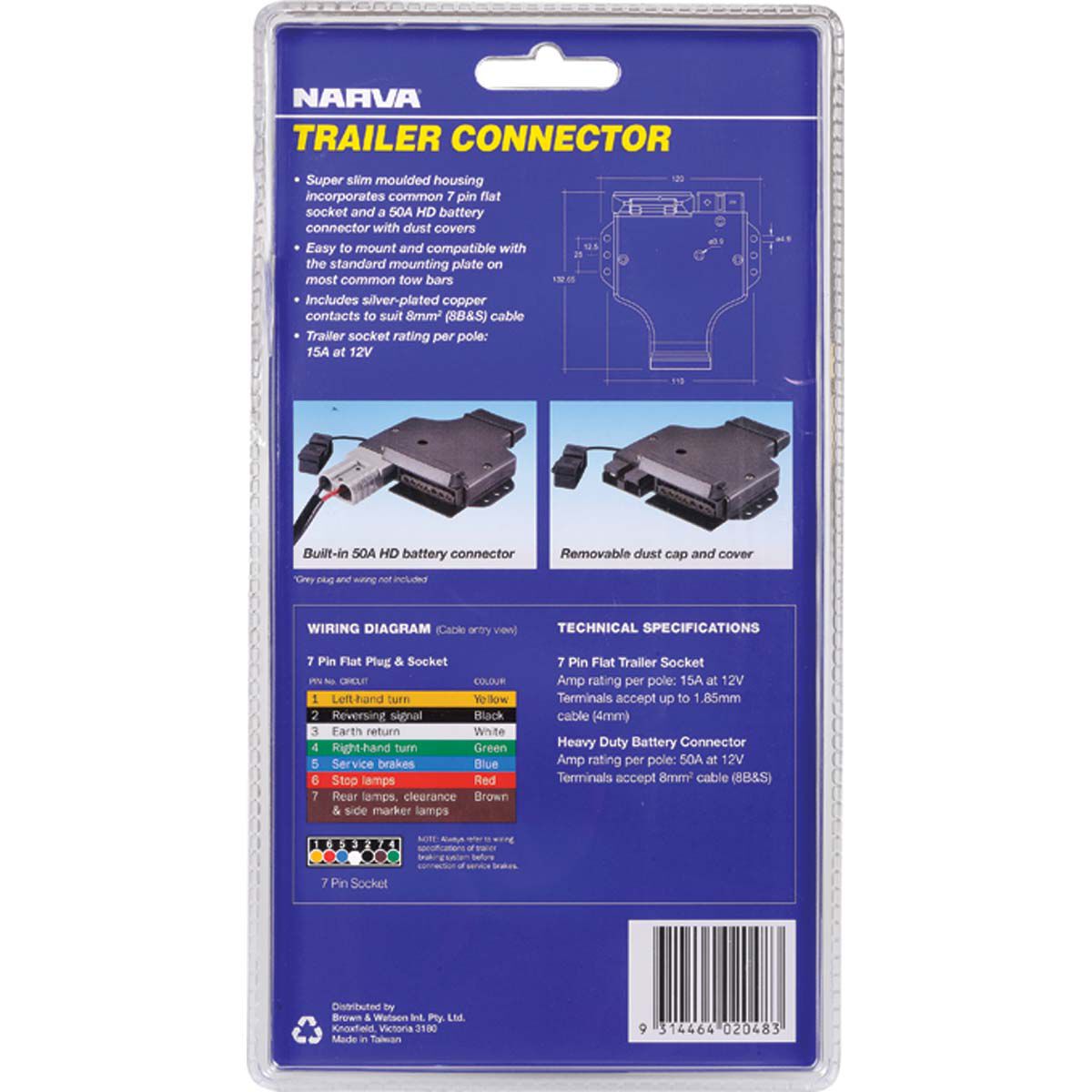 Narva 7 Pin Flat Trailer Socket H/D Connector, , bcf_hi-res