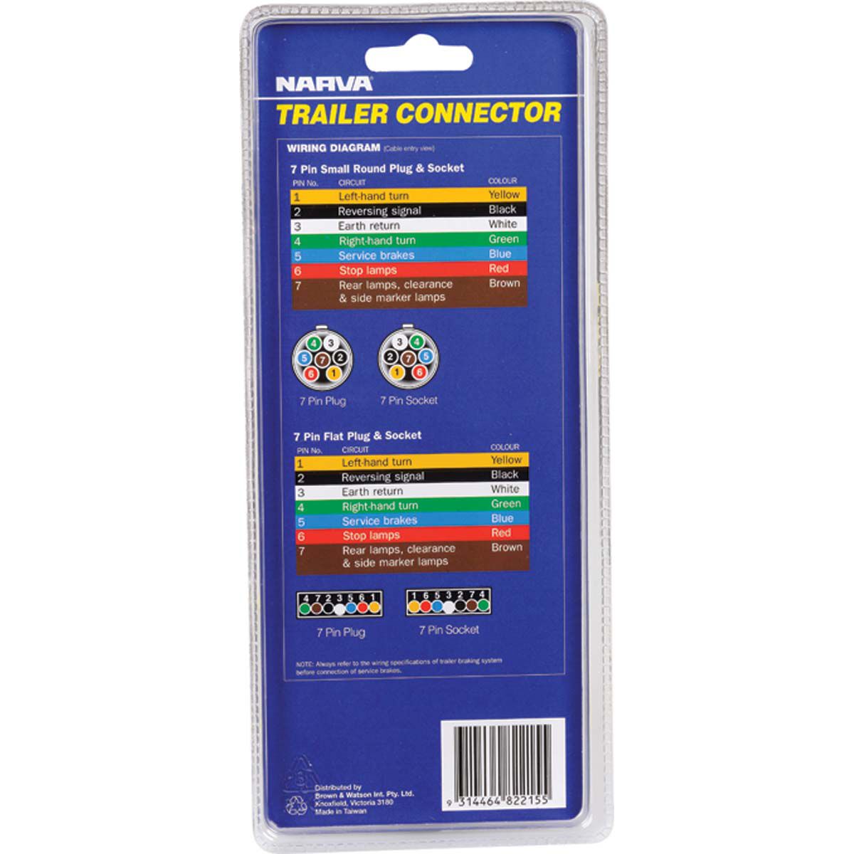 Narva 7 Pin Small Round Socket To 7 Pin Flat Trailer Plug, , bcf_hi-res