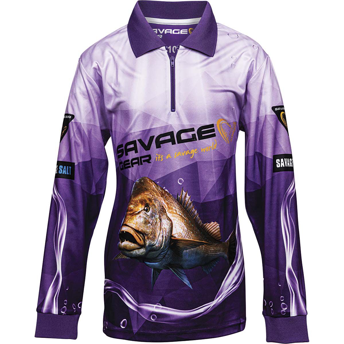 Savage Gear Youth Snapper Print Fishing Shirt Purple 8, Purple, bcf_hi-res