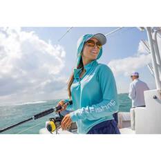 Huk Women’s Solid Icon Long Sleeve Hooded Fishing Shirt, Marine Blue, bcf_hi-res