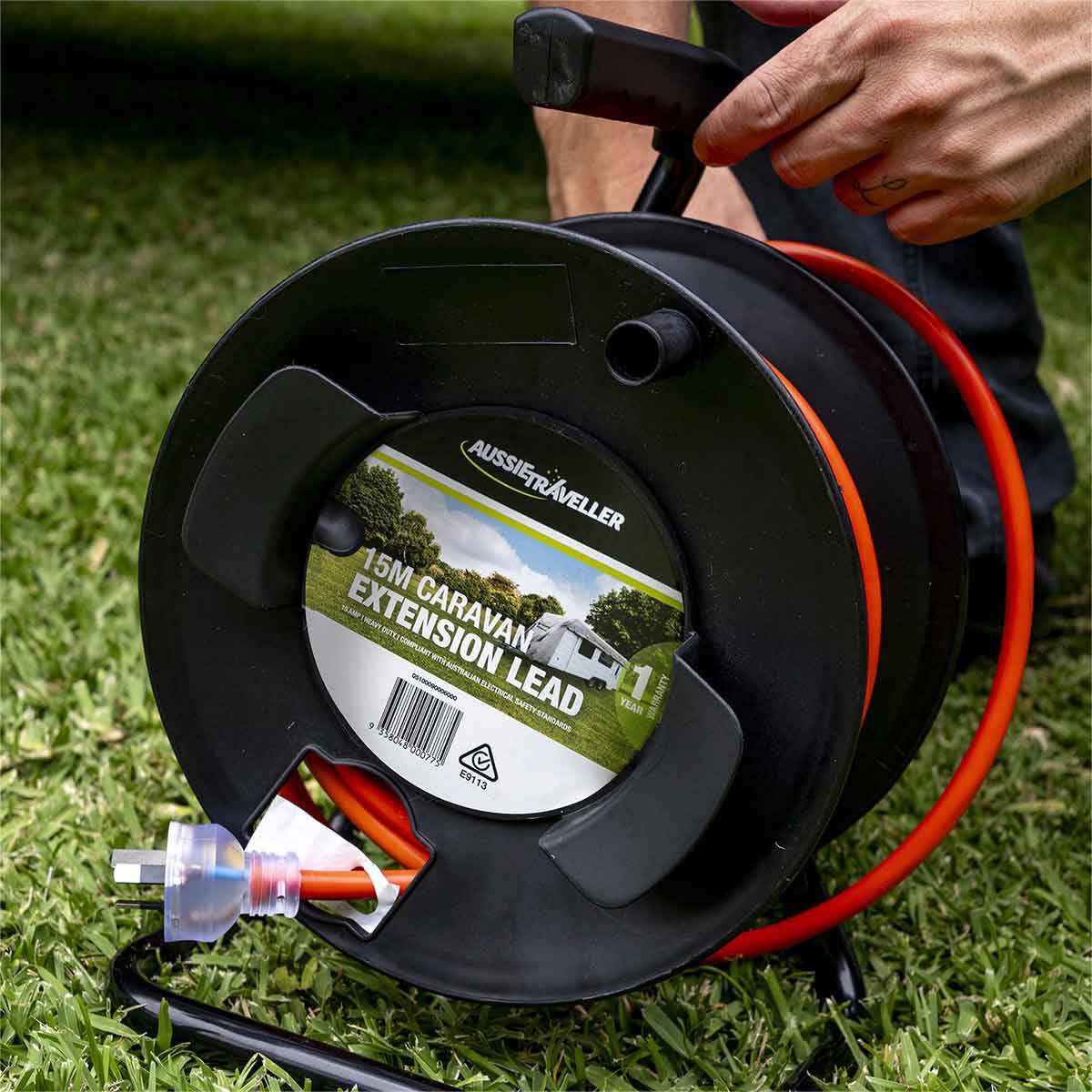 Aussie Traveller 15m Extension Lead on Reel 15Amp, , bcf_hi-res
