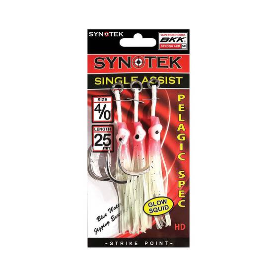 Synotek Single Assist Hooks 4/0 2.5cm Pink Head Glow, Pink Head Glow, bcf_hi-res