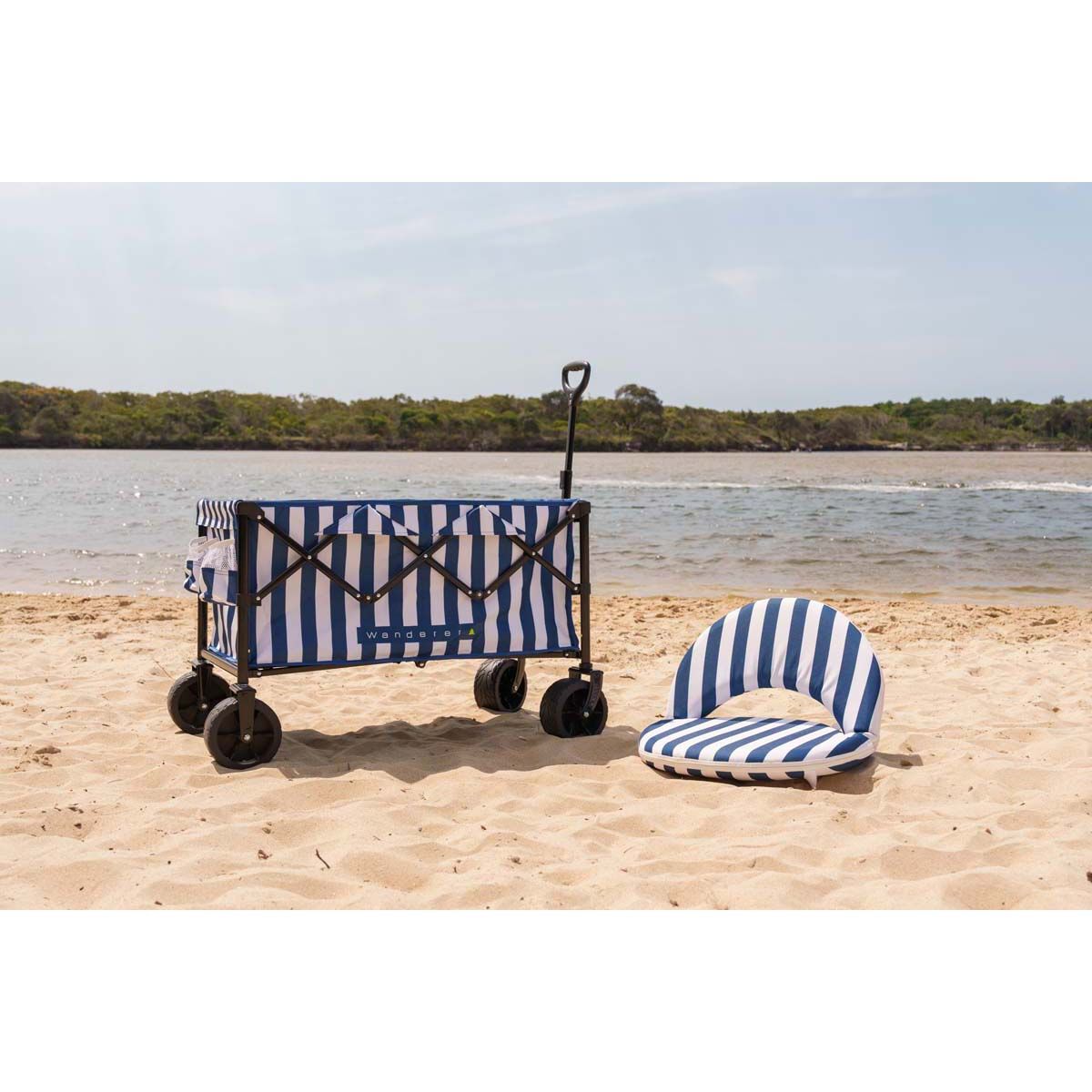 Wanderer Flat Fold Beach Cart 100kg Nautical Stripe, , bcf_hi-res