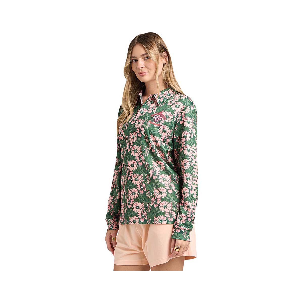 The Mad Hueys Women&rsquo;s Tiki Anchor Fishing Shirt Peach Green XS, Peach Green, bcf_hi-res