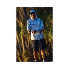 Huk Men’s Mossy Oak Pursuit Performance Hooded Fishing Shirt, Stormwater Bone, bcf_hi-res