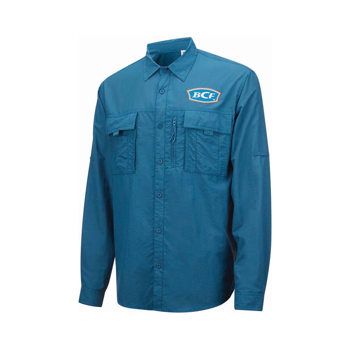 BCF Men&rsquo;s Long Sleeve Fishing Shirt, Blue / Coral, bcf_hi-res