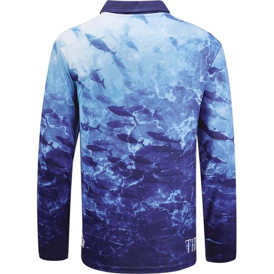 BCF x Tide Men’s Tuna Print Collar Fishing Shirt, Blue, bcf_hi-res