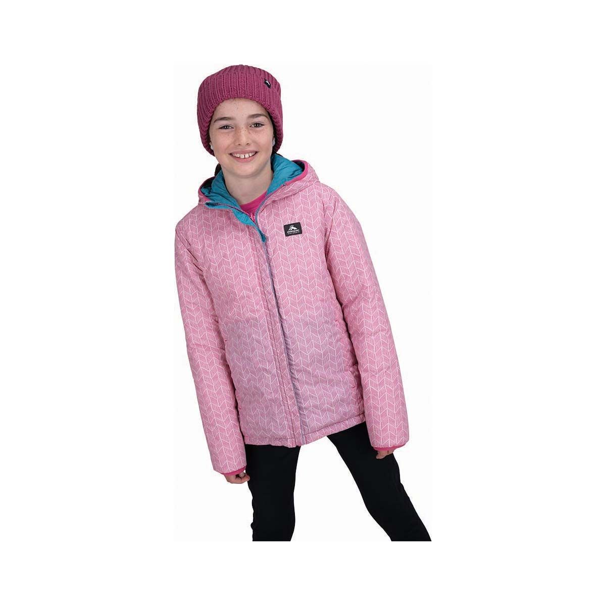 Macpac Kids&rsquo; Pulsar Alpha Hooded Insulated Jacket V3, Blue / Pink, bcf_hi-res