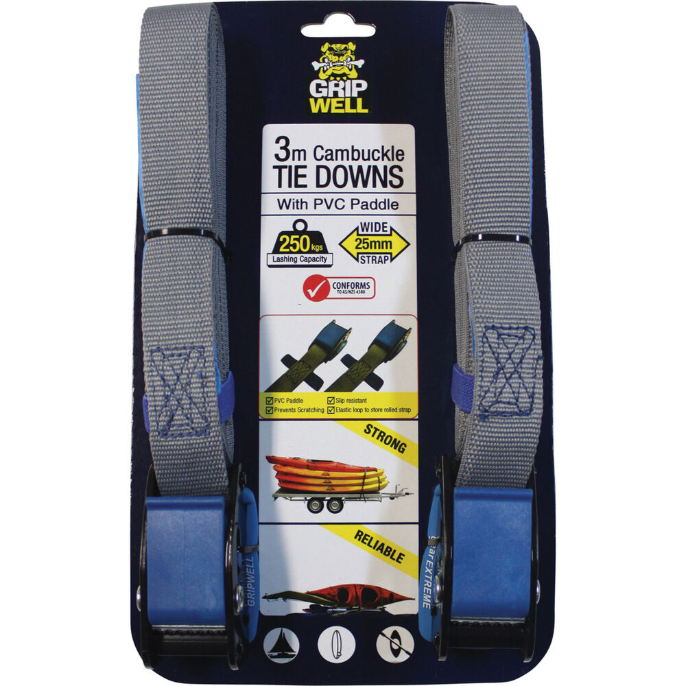 Gripwell Cambuckle Tie Down 3m 250kg 2 Pack BCF