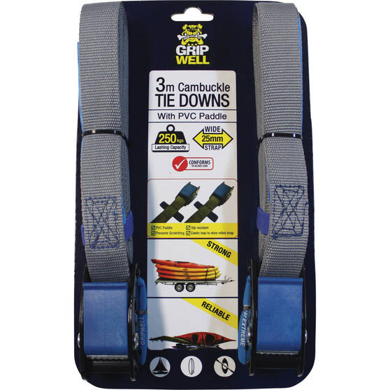 Gripwell Cambuckle Tie Down 3m 250kg 2 Pack, , bcf_hi-res