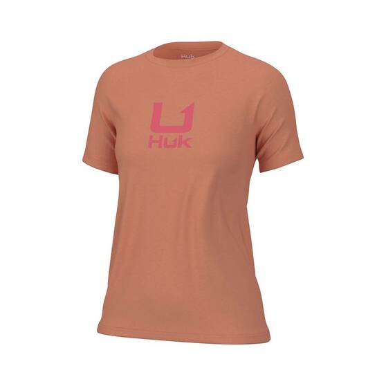 Huk Women's Crew Logo Short Sleeve Tee Coral Reef XS