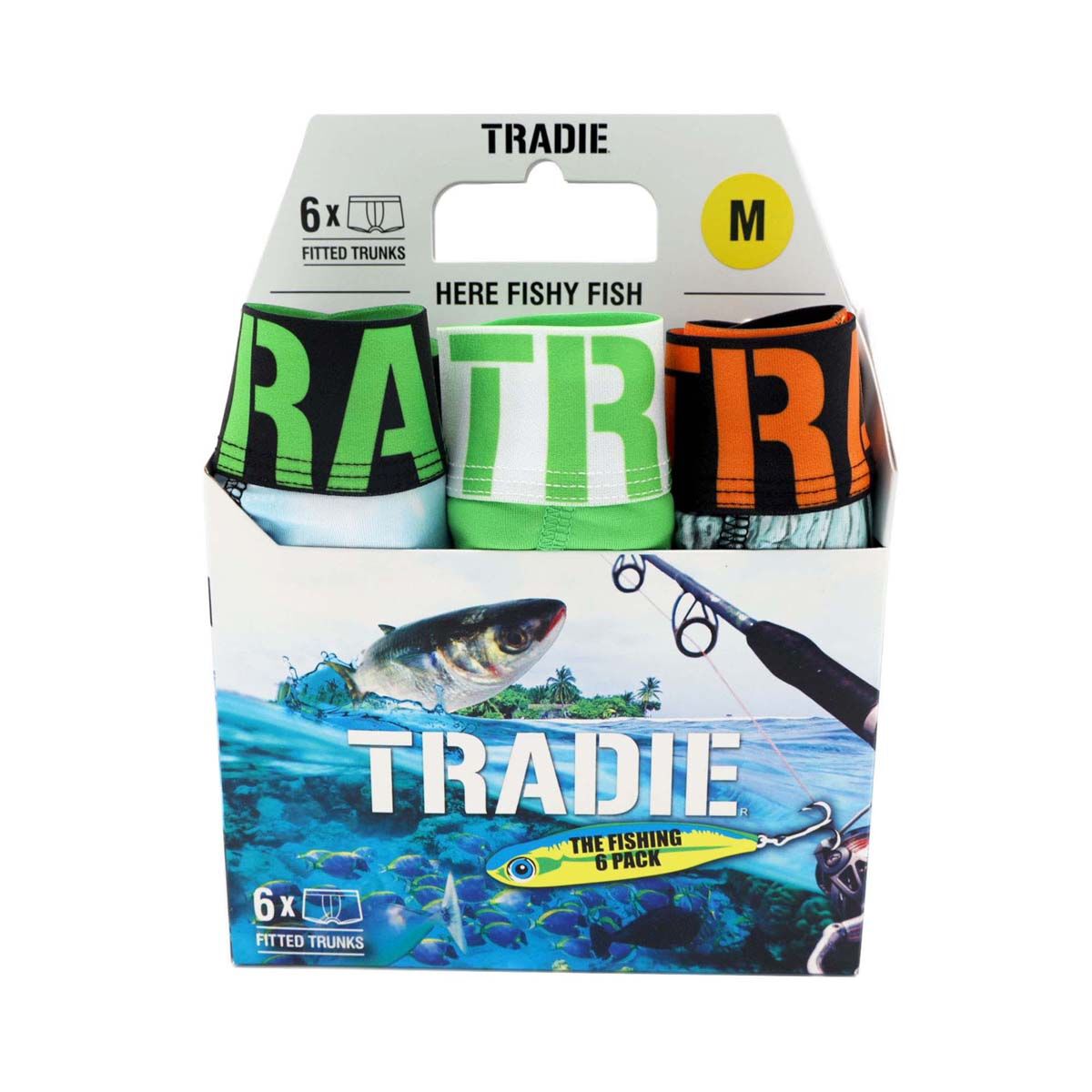 Tradie Men&rsquo;s Here Fishy Fishy Trunks 6 Pack Multi S, Multi, bcf_hi-res