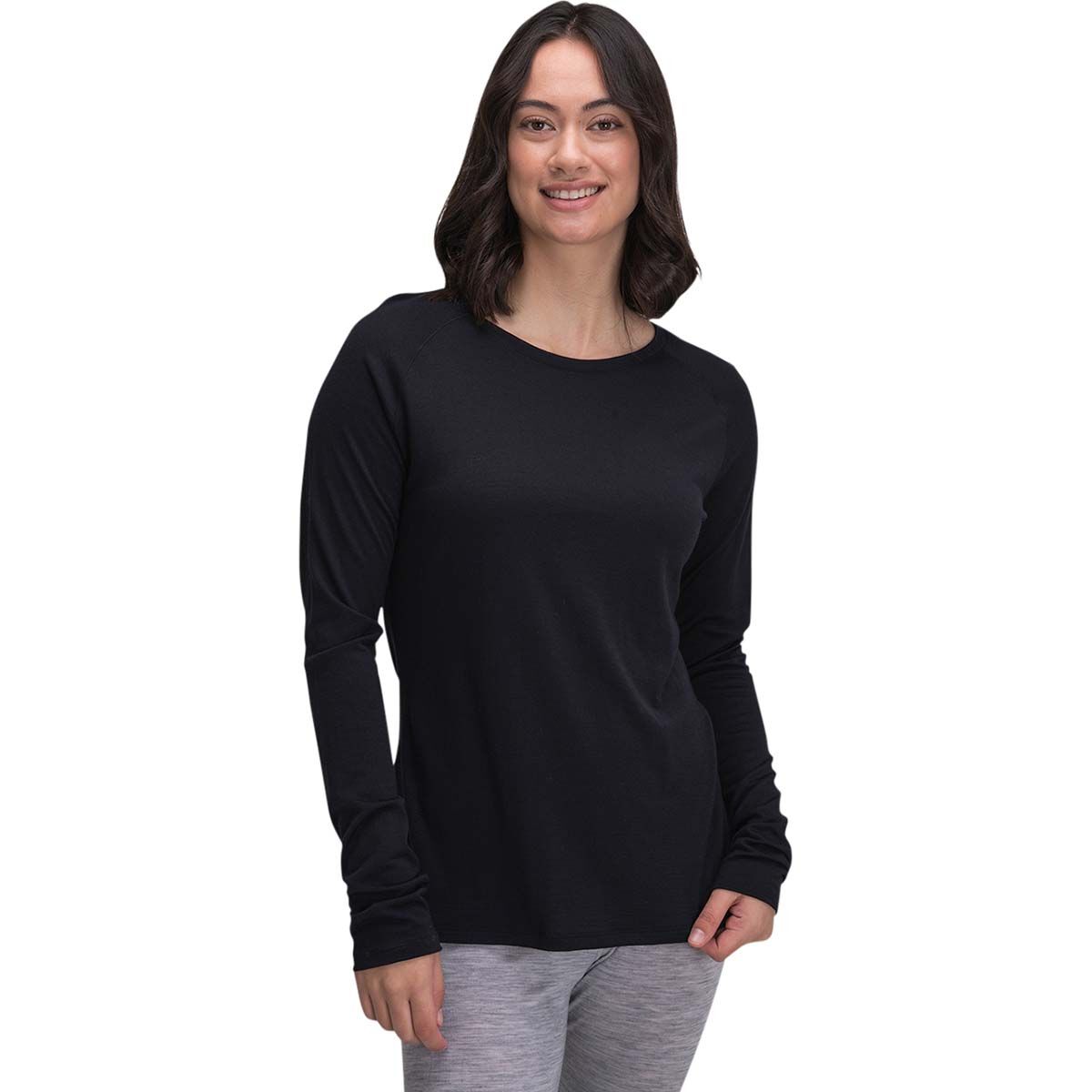 Macpac Women&rsquo;s Ella 180 Merino Long Sleeve Shirt True Black 6, True Black, bcf_hi-res