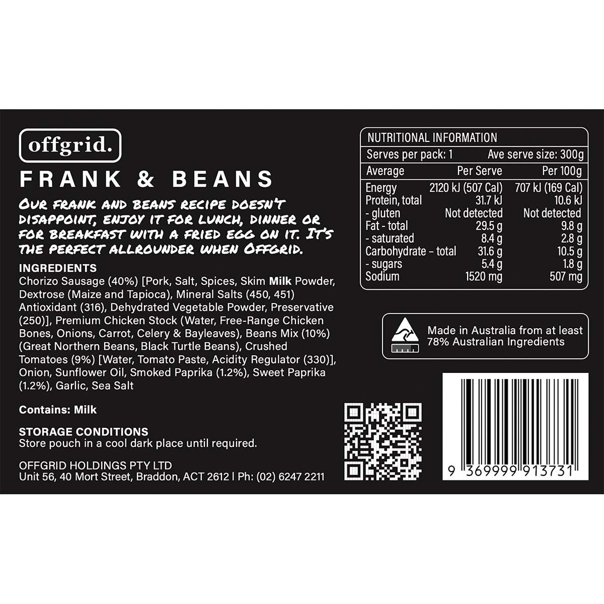 Offgrid Frank and Beans Heat and Eat Meal 300g, , bcf_hi-res