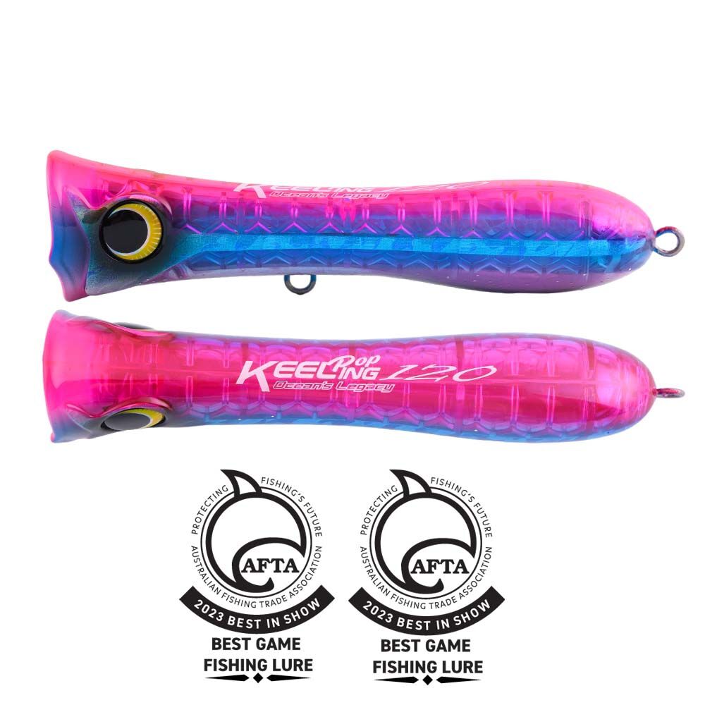 Ocean's Legacy Keeling Pop Surface Popper Lure 190mm Blue Pink Silver, Blue Pink Silver, bcf_hi-res