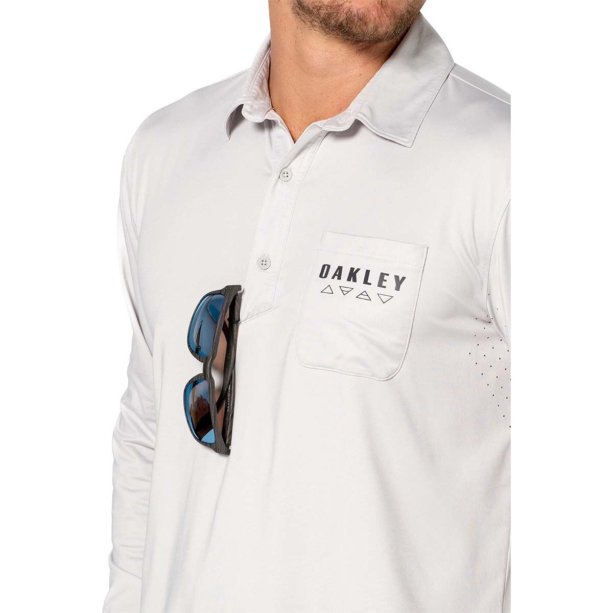 Oakley Men&rsquo;s Elements Long Sleeve Tech Polo, Lunar Rock, bcf_hi-res