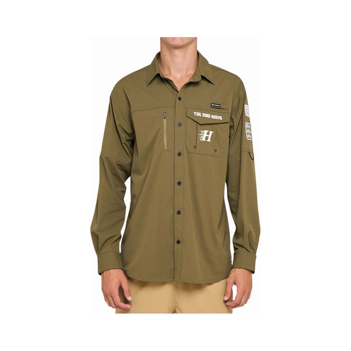 The Mad Hueys Men's Jiggin&rsquo; Off The Bottom Fishing Shirt Khaki S, Khaki, bcf_hi-res