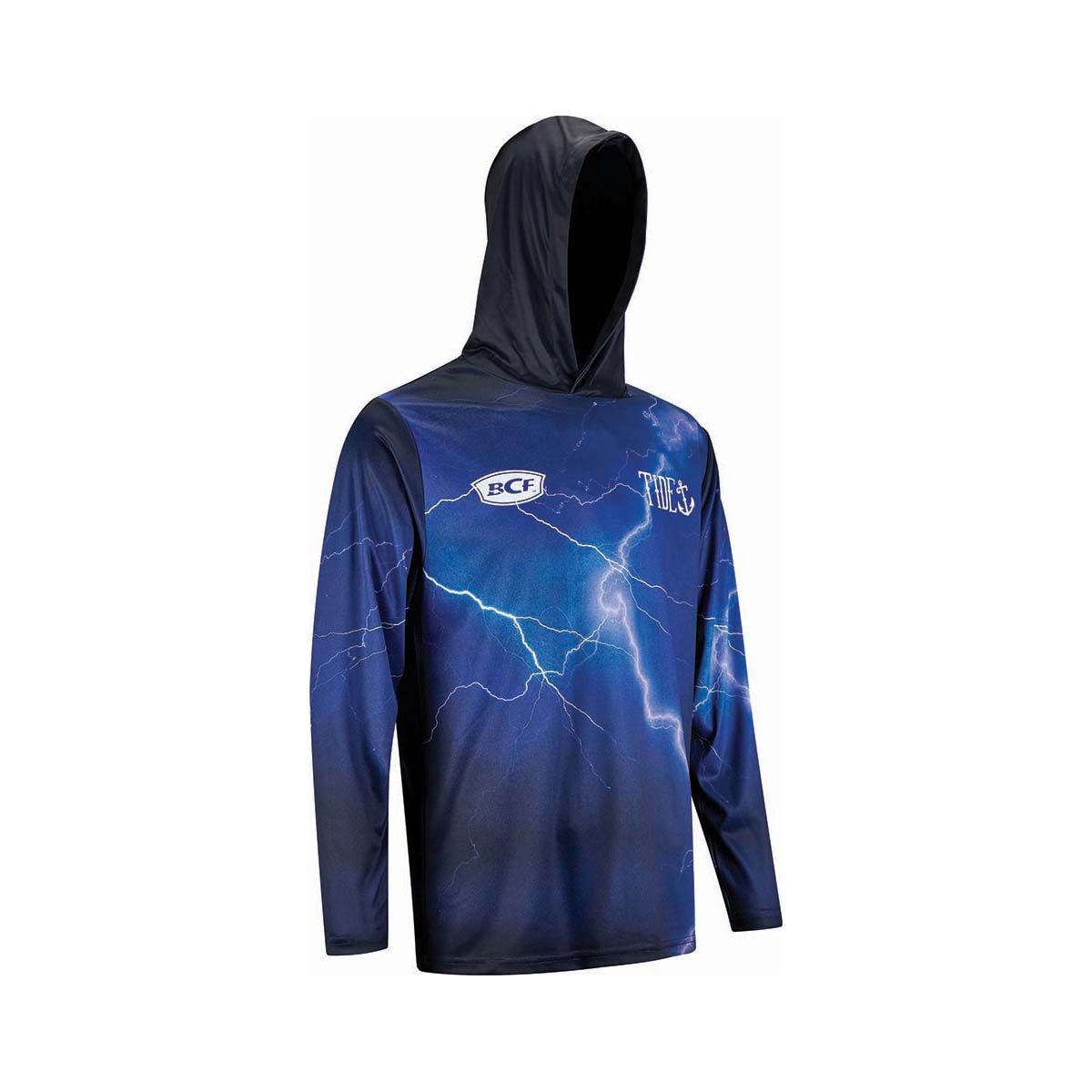 BCF x Tide Men's Lightning Hooded Fishing Shirt V2, Black, bcf_hi-res