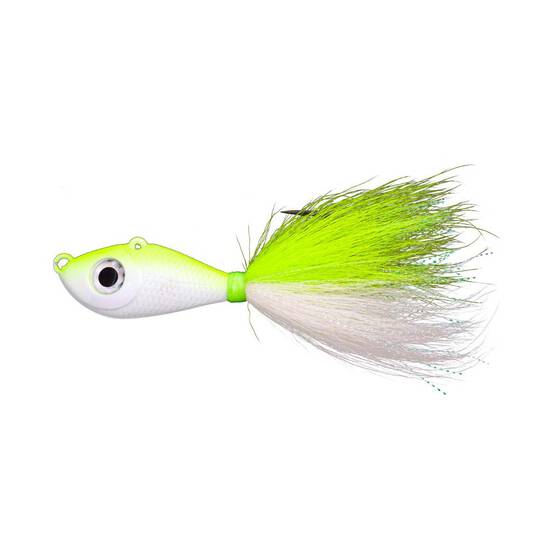 Mustad Big Eye Bucktail Jig Lure 3oz Chartreuse White, Chartreuse White, bcf_hi-res