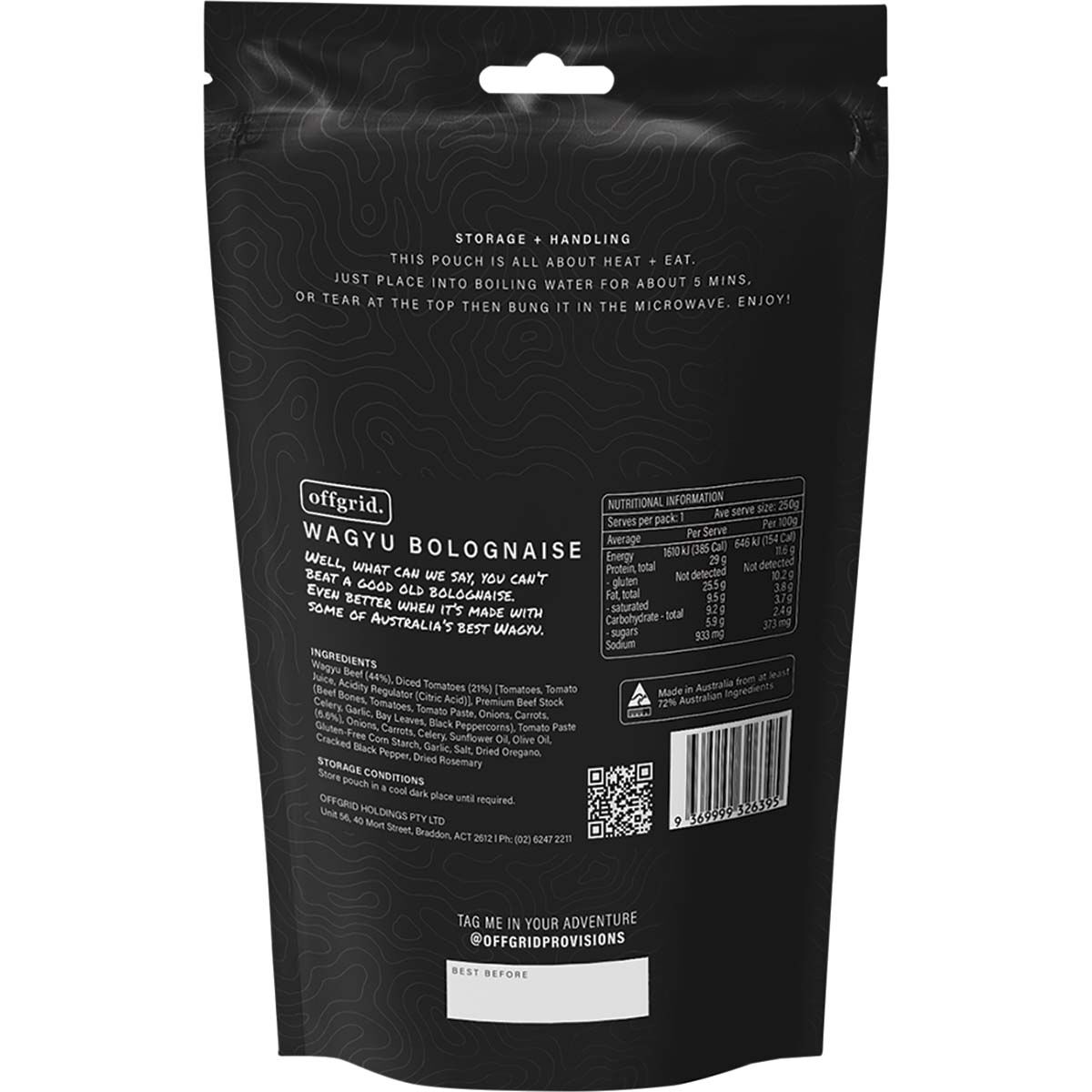 Offgrid Wagyu Bolognese Heat and Eat Meal 250g, , bcf_hi-res