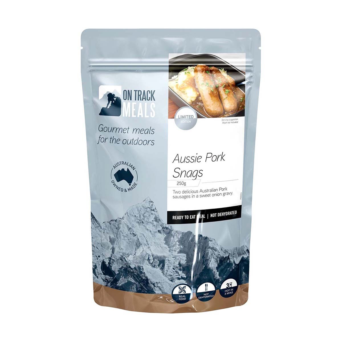 On Track Meals Aussie Pork Snags 250g, , bcf_hi-res