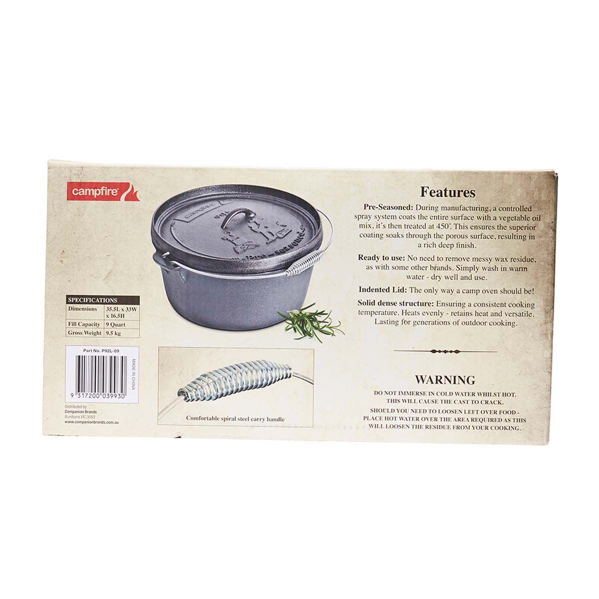 Campfire Pre Seasoned Cast Iron Camp Oven 9 Quart, , bcf_hi-res
