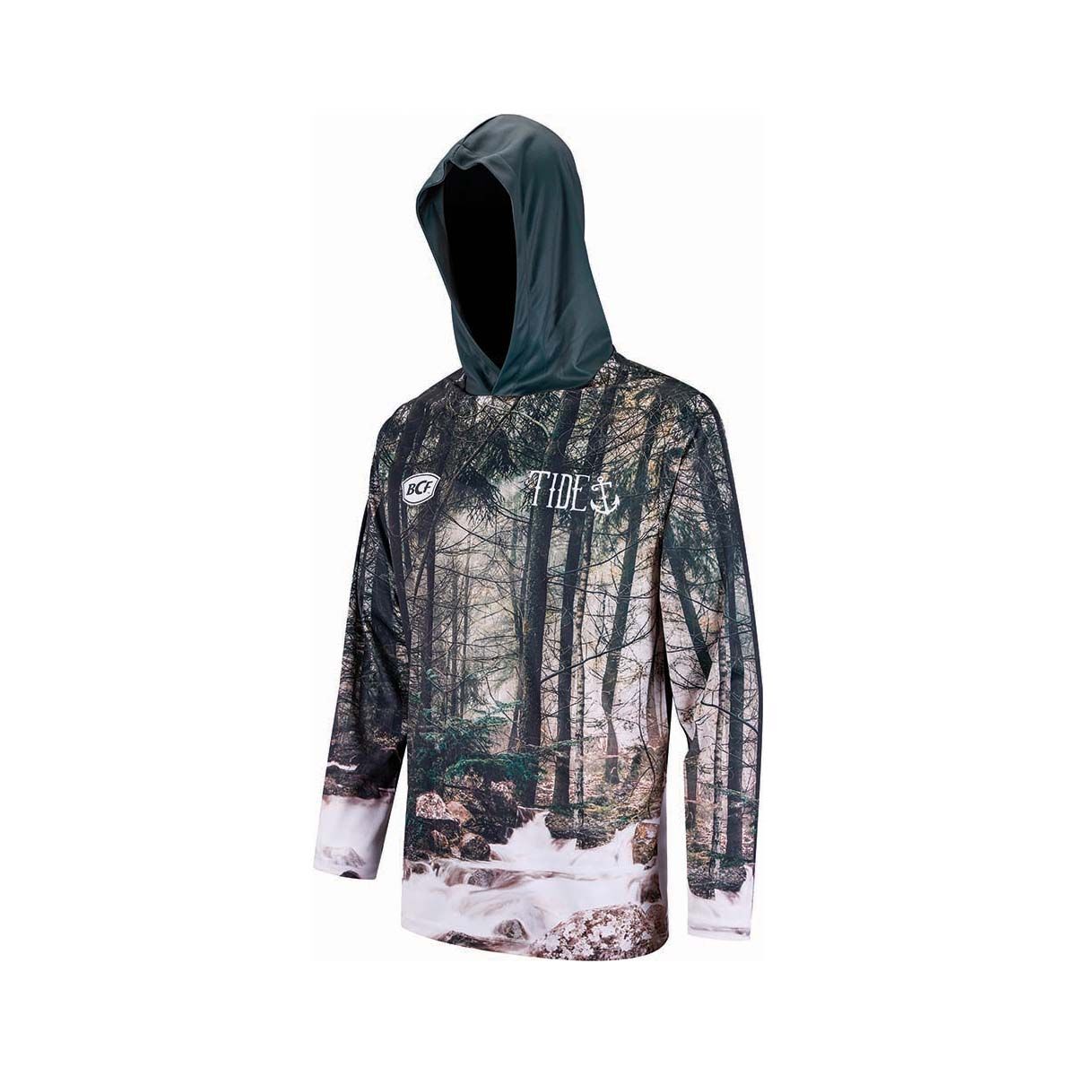 BCF x Tide Men's Explore Hooded Fishing Shirt, Brown / Green, bcf_hi-res