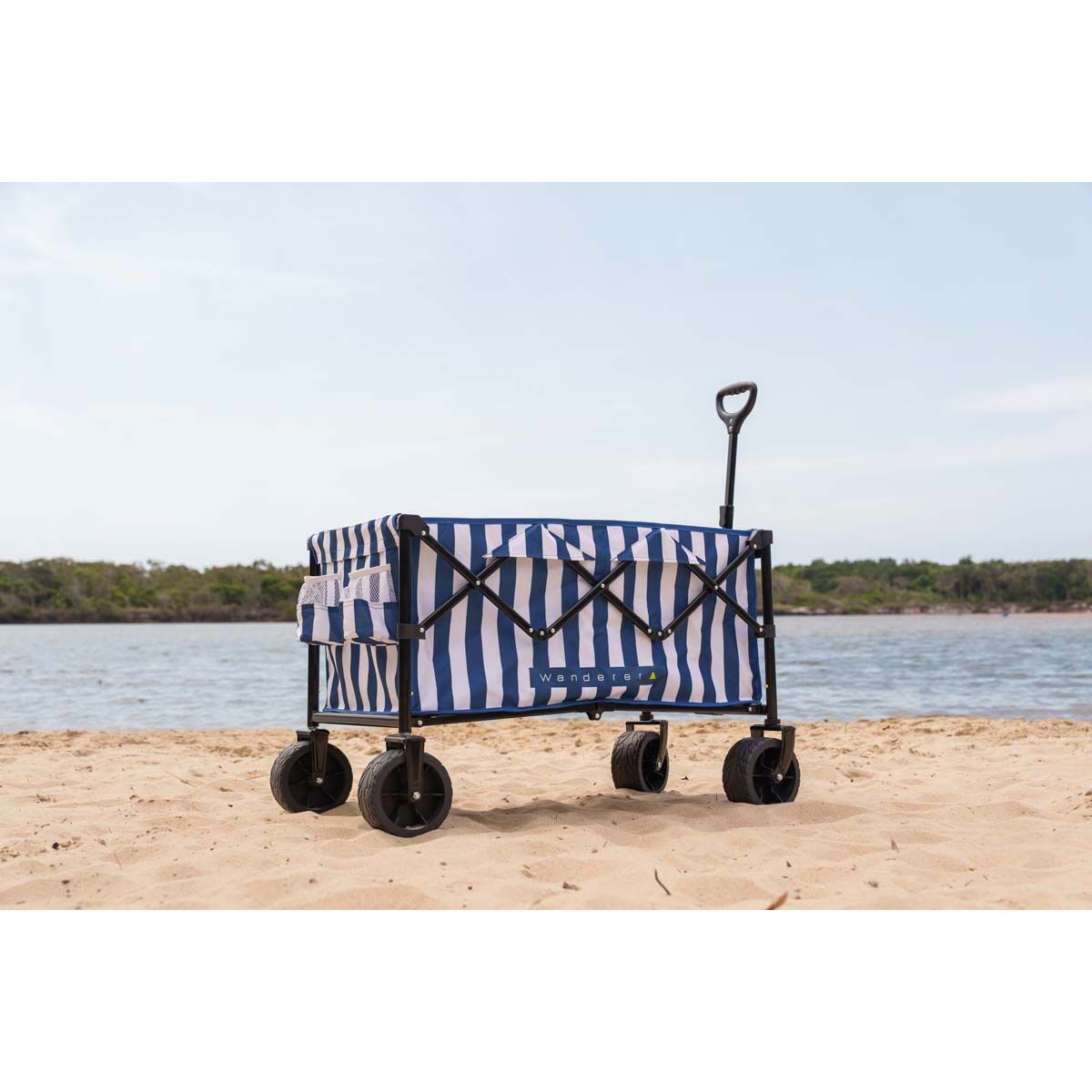 Wanderer Flat Fold Beach Cart 100kg Nautical Stripe, , bcf_hi-res