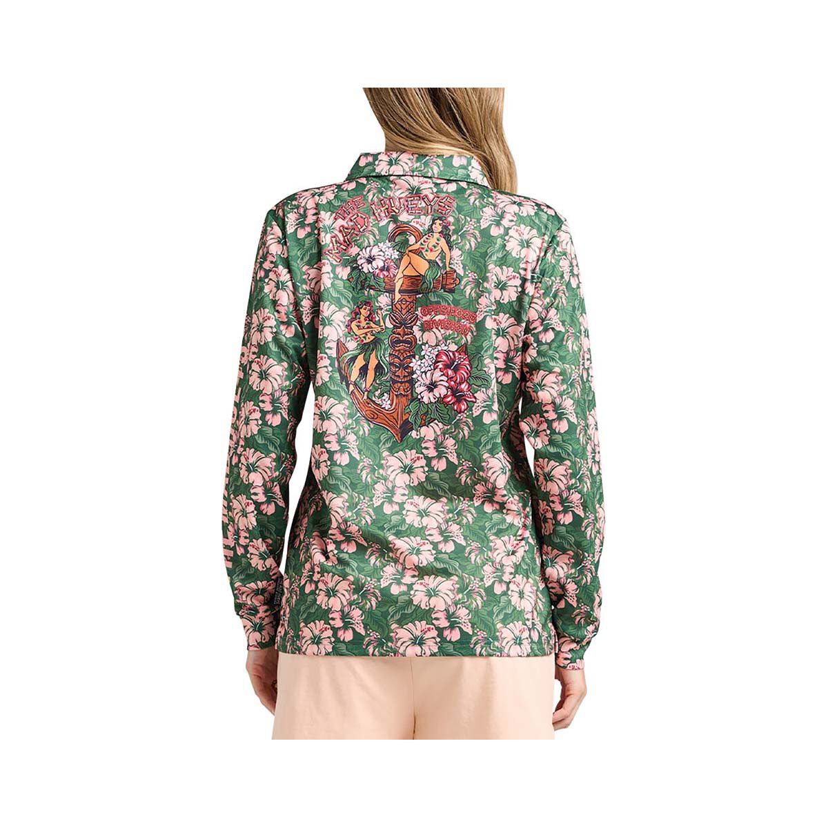 The Mad Hueys Women&rsquo;s Tiki Anchor Fishing Shirt Peach Green XS, Peach Green, bcf_hi-res