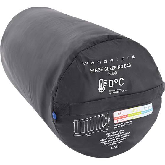 Wanderer Singe 0° Hooded Sleeping Bag, , bcf_hi-res