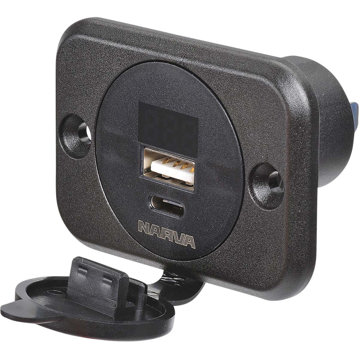 Narva Heavy-Duty USB/USB-C Socket With Volt/Amp Meter, , bcf_hi-res