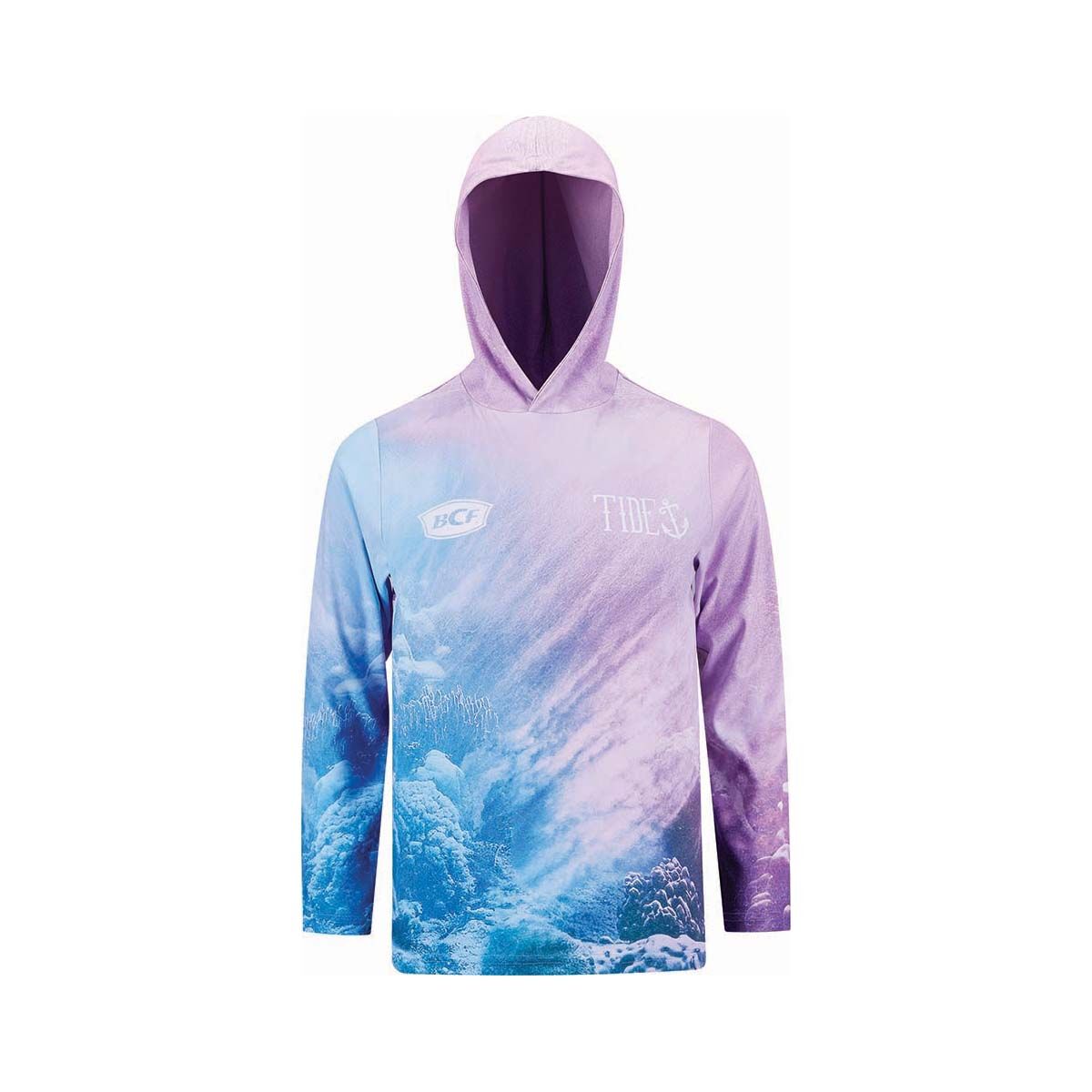 BCF x Tide Youth Reef Hooded Fishing Shirt Pink / Blue 8, Pink / Blue, bcf_hi-res