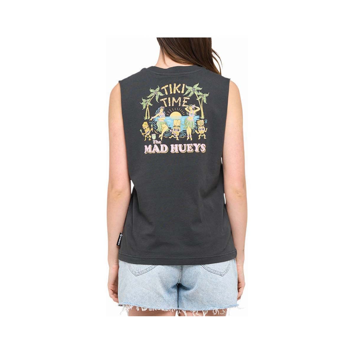The Mad Hueys Women's Tiki Time Muscle Tank Vintage Black XS, Vintage Black, bcf_hi-res