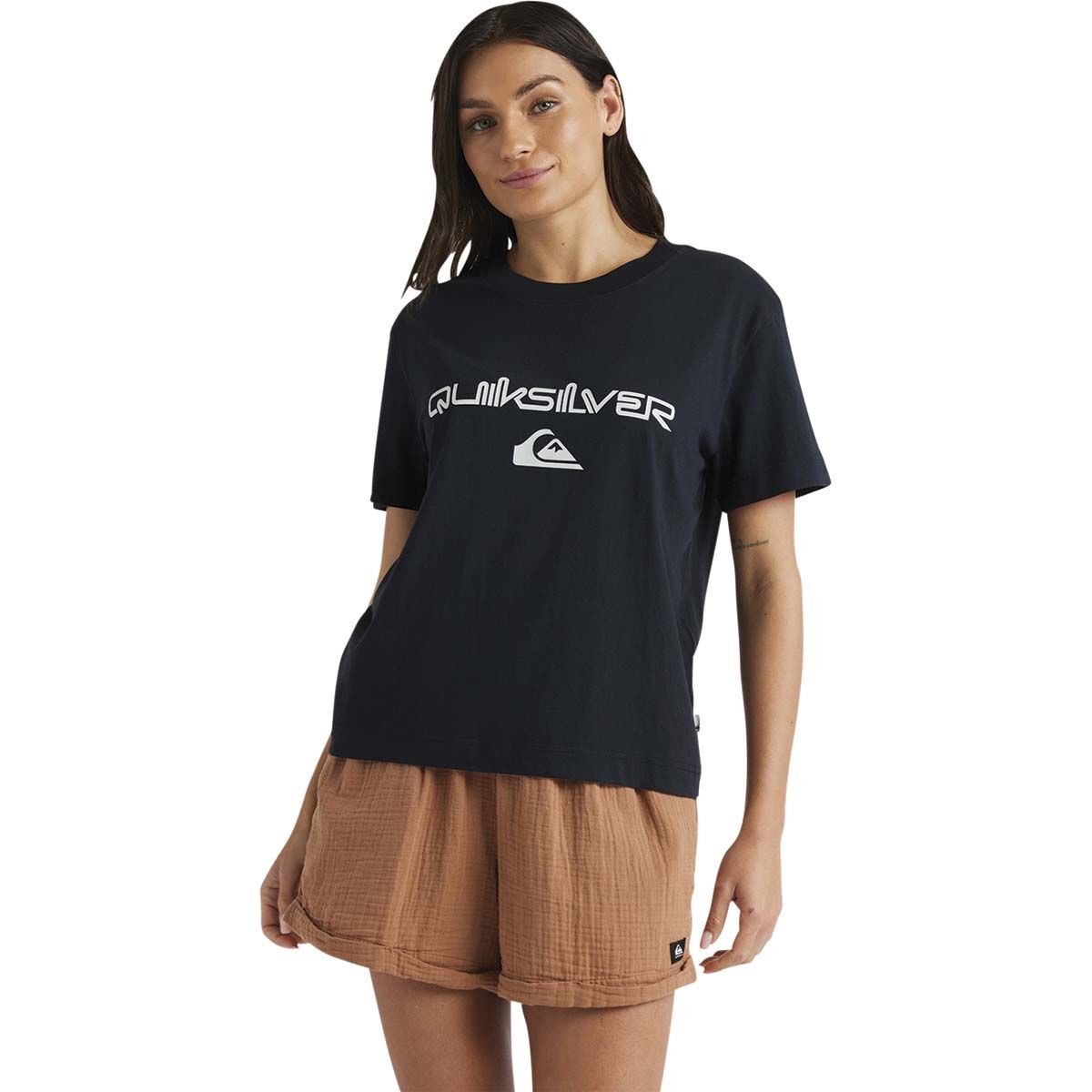 Quiksilver Comp Logo Short Sleeve Tee for Women, Black, bcf_hi-res