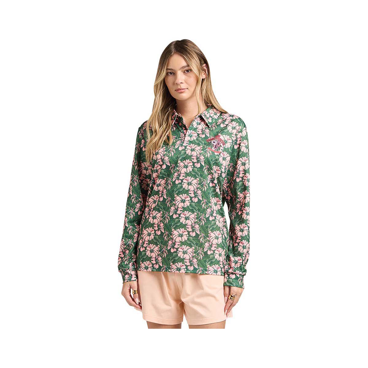 The Mad Hueys Women&rsquo;s Tiki Anchor Fishing Shirt Peach Green XS, Peach Green, bcf_hi-res