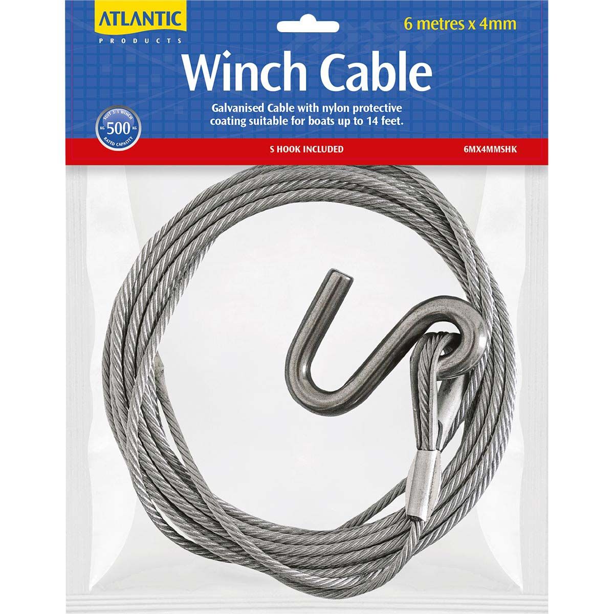 Atlantic Winch Cable 6mx4mm S Hook 500kg, , bcf_hi-res