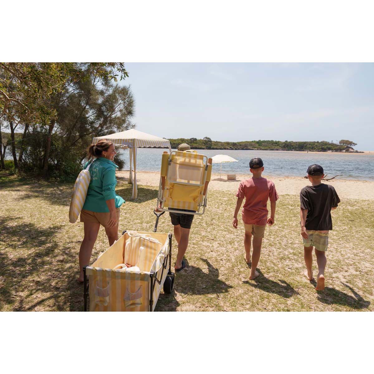 Wanderer Flat Fold Beach Cart 100kg Yellow Stripe, , bcf_hi-res