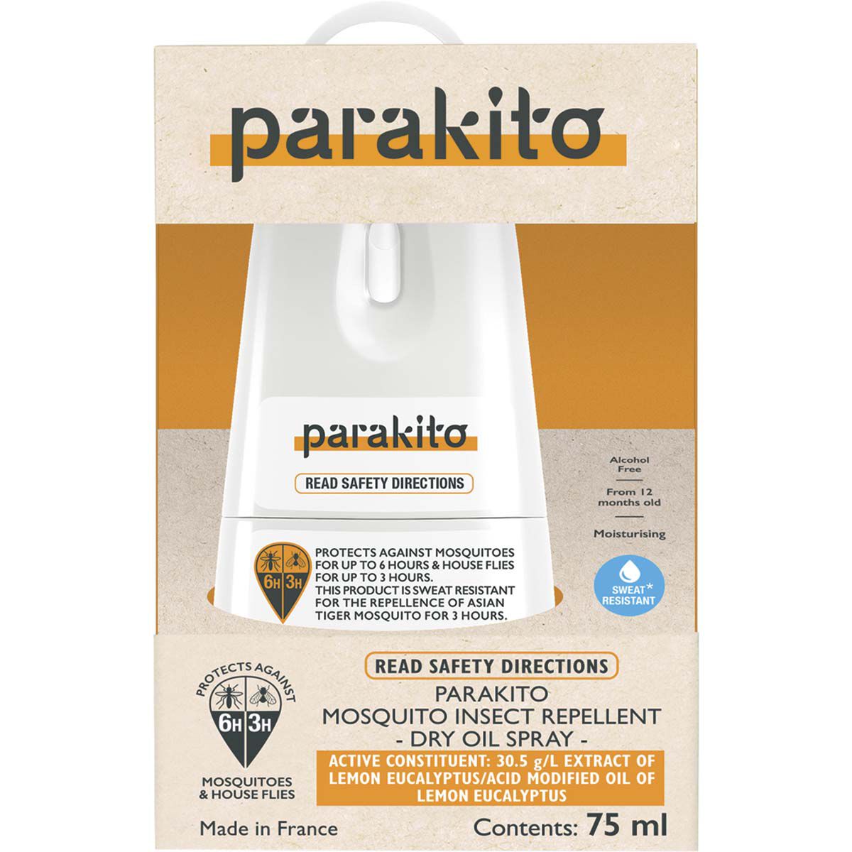 Para'kito Sweat Resistant Mosquito Insect Repellent Spray 75ml, , bcf_hi-res