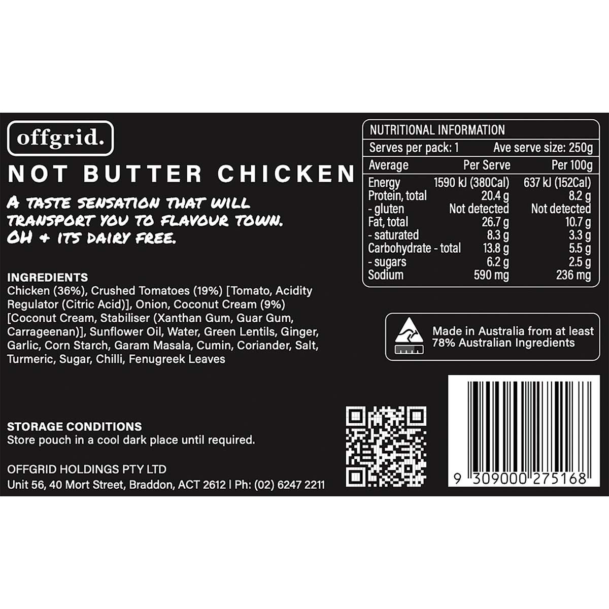 Offgrid Not Butter Chicken Heat and Eat Meal 250g, , bcf_hi-res
