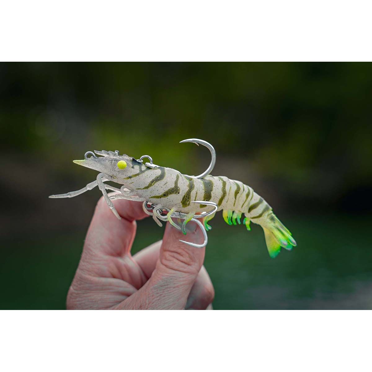 Nomad Live Ops Sumo Shrimp Pre-Rigged Soft Plastic Lure 4in White Glow, White Glow, bcf_hi-res