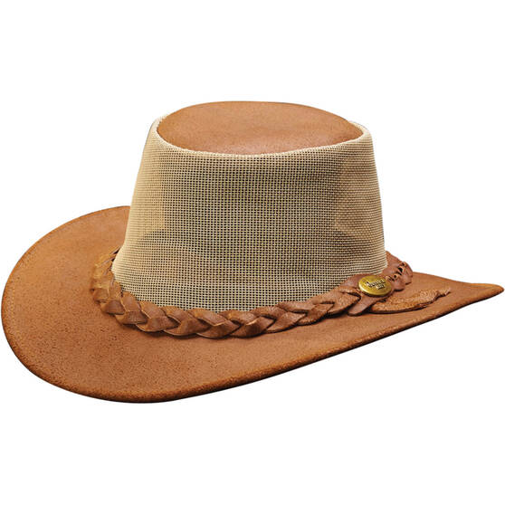 OUTBACK LEATHER Men's Indiana Leather and Mesh Hat, Brown, bcf_hi-res